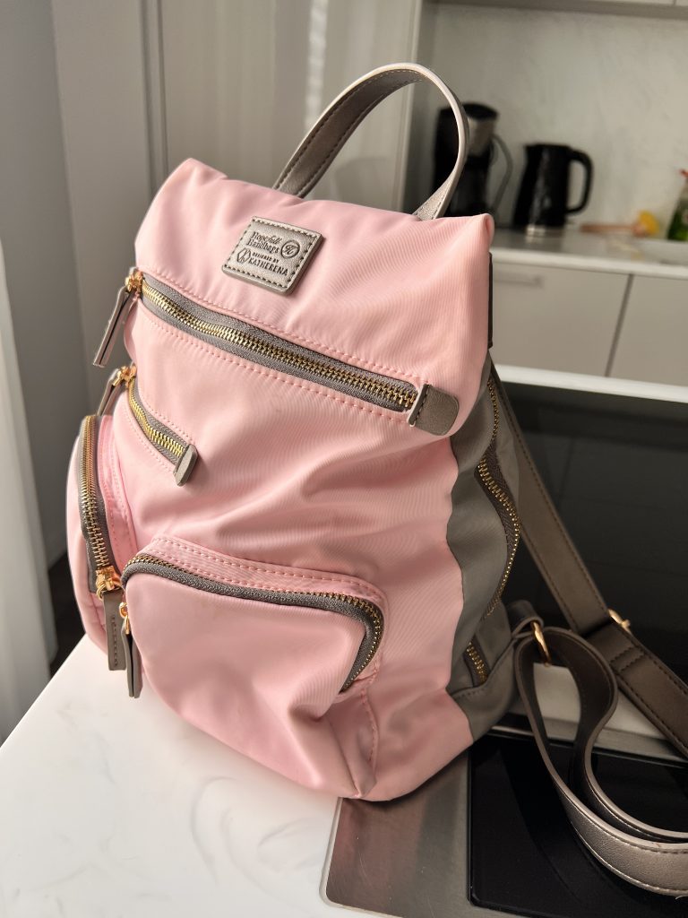 Pink and grey washable backpack